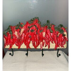 Chili Pepper Jalapeño Southwestern Hat Leash Vintage Resin Key Holder Organizer